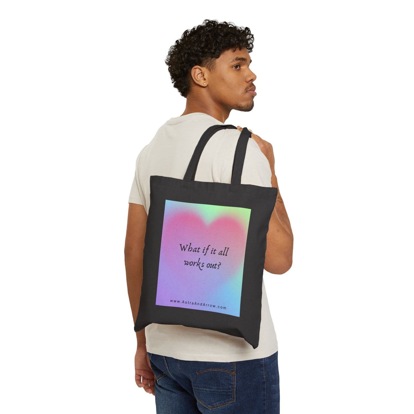 Tote Bag — Pastel Heart 'What if it all works out?' Inspirational Canvas Tote